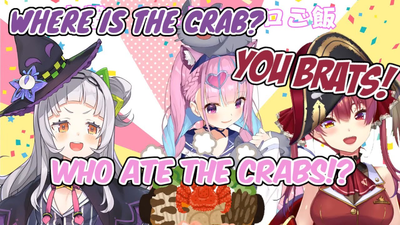 Aqua, Marine, Shion - Fighting Over A Crab