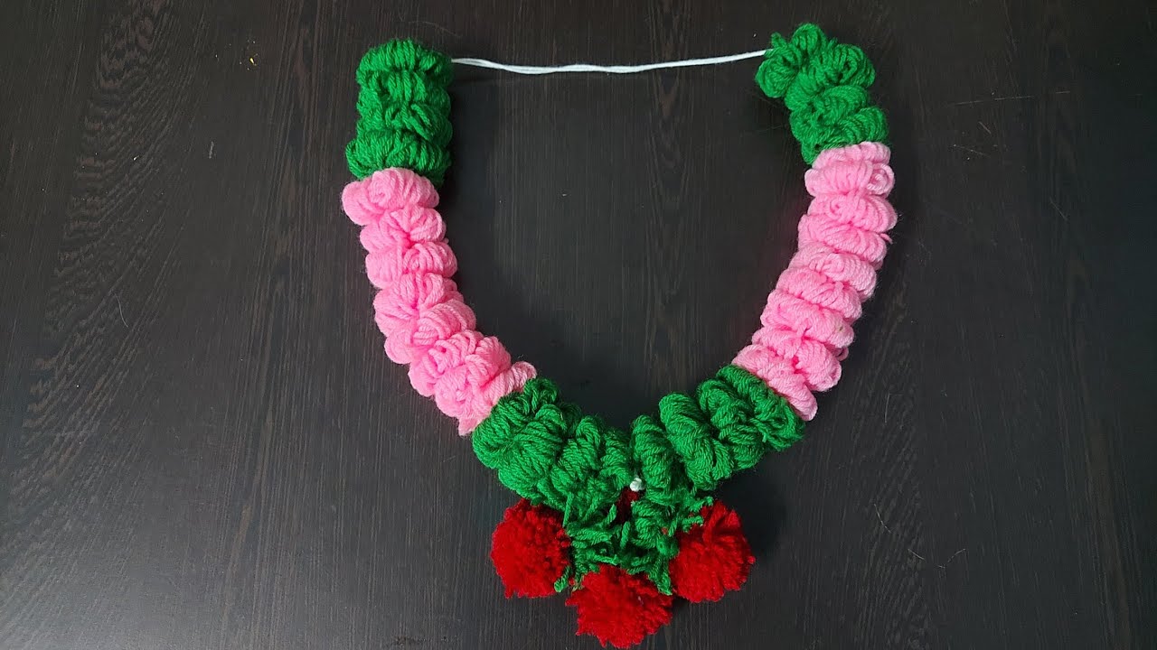 woolen thread  malai  easy craft  for home decor in tamil || உல்லன்  நூலில் அழகான  மாலை செய்யலாம்