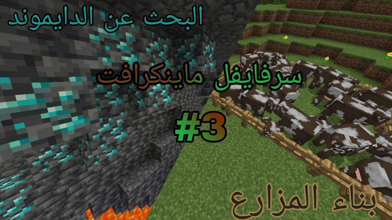 سلسلة سرفايفل ماينكرافت #3 : بناء المزارع + البحث عن الدايموند ⛏️ 🔥🔥🔥