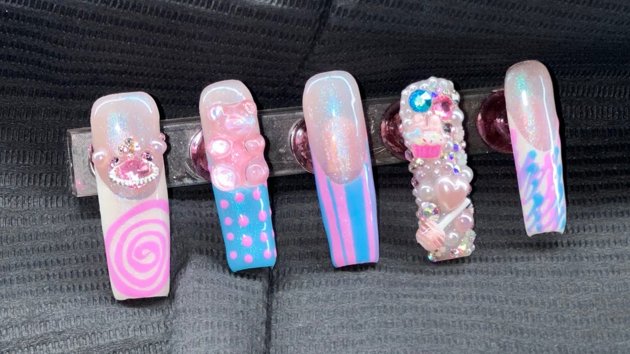 Watch me create a freestyle candy land press on nail set! 🍭🍬 