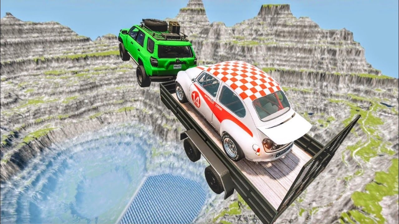 Leap Of Death Car Jumps Falls Into Pit With Water BeamNGDrive Destroy with You get