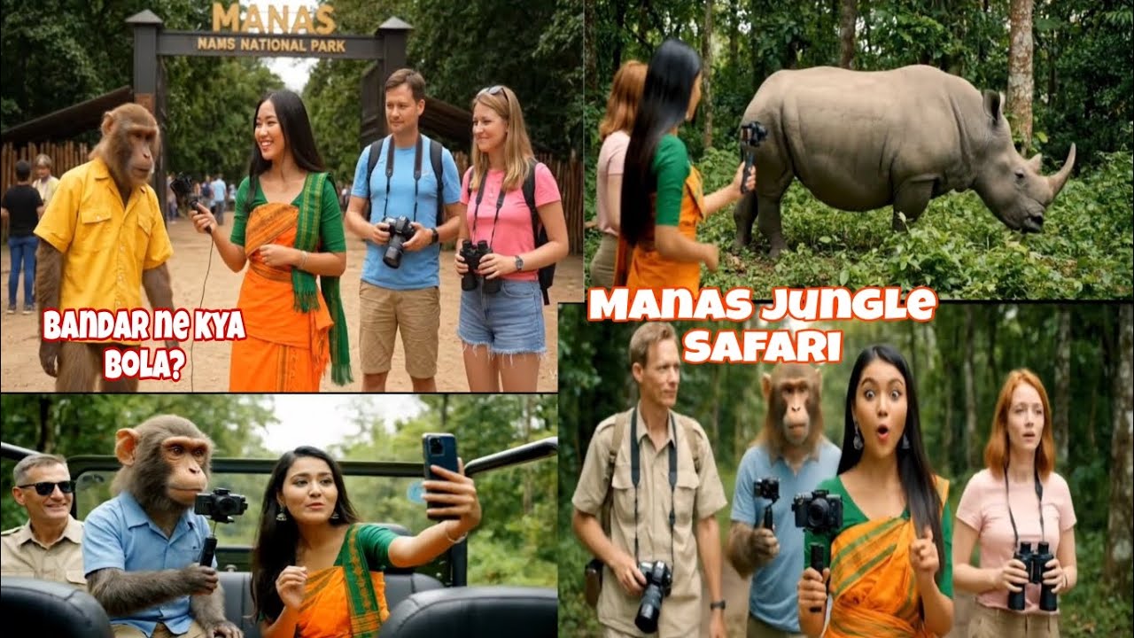 Manas Jungle Safari mein Bodo ladki ko mila Vlogger Bandar 🐒aur foreigner tourist || HainariAI_vlog