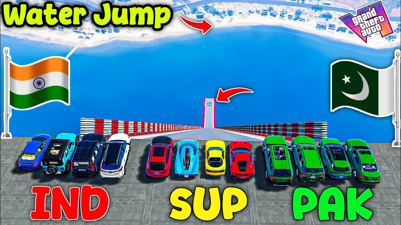 Indian Cars 🇮🇳 Vs Pakistan Cars 🇵🇰 Vs Super Cars 🥰 Long Jump Ramp Challenge In GTA V 😱