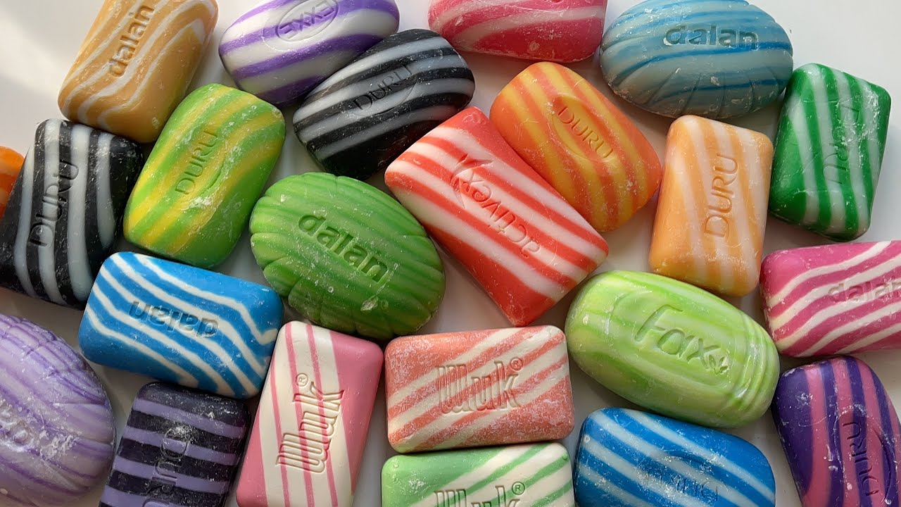 ASMR cutting of dry striped soap