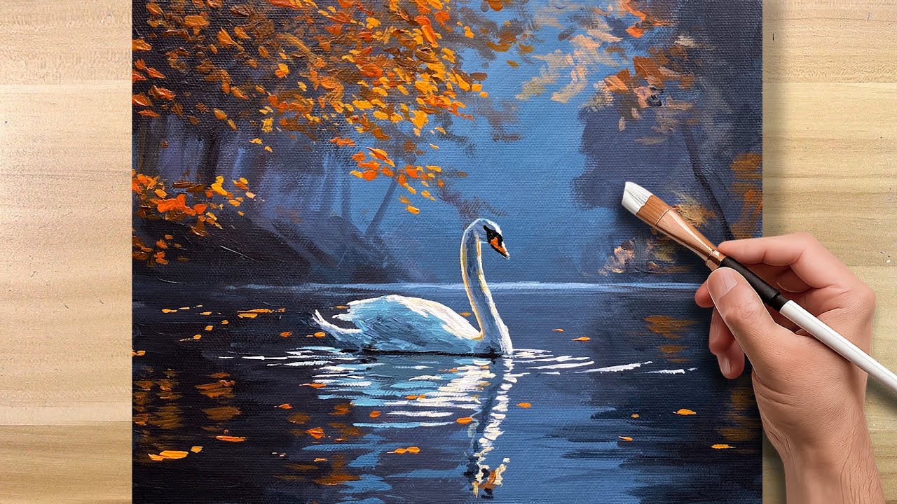 Acrylic Painting TIME-LAPSE | Swan in a Peaceful Forest Lake
