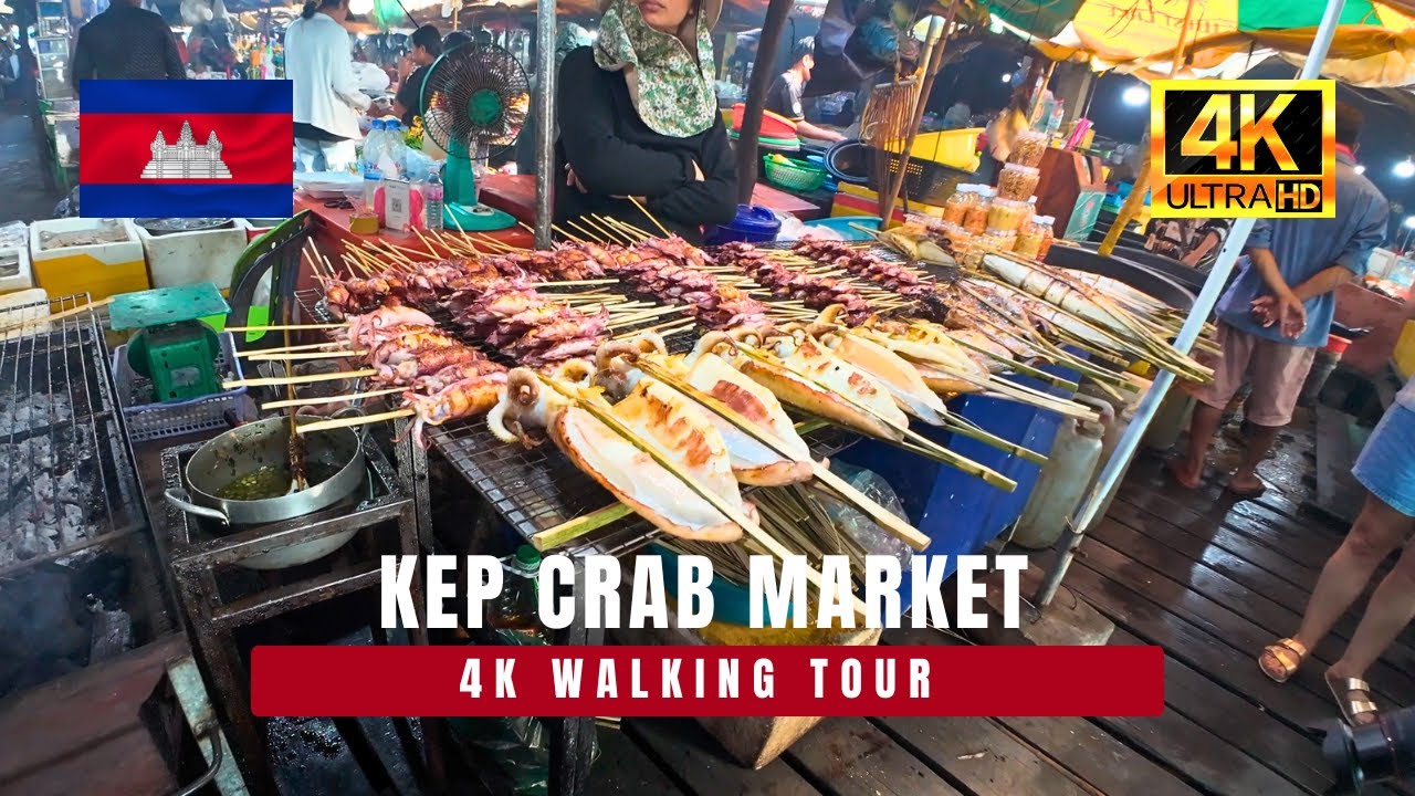 Kep Crab Market Cambodia 🇰🇭 SEAFOOD OVERLOAD! | 4K Walking Tour