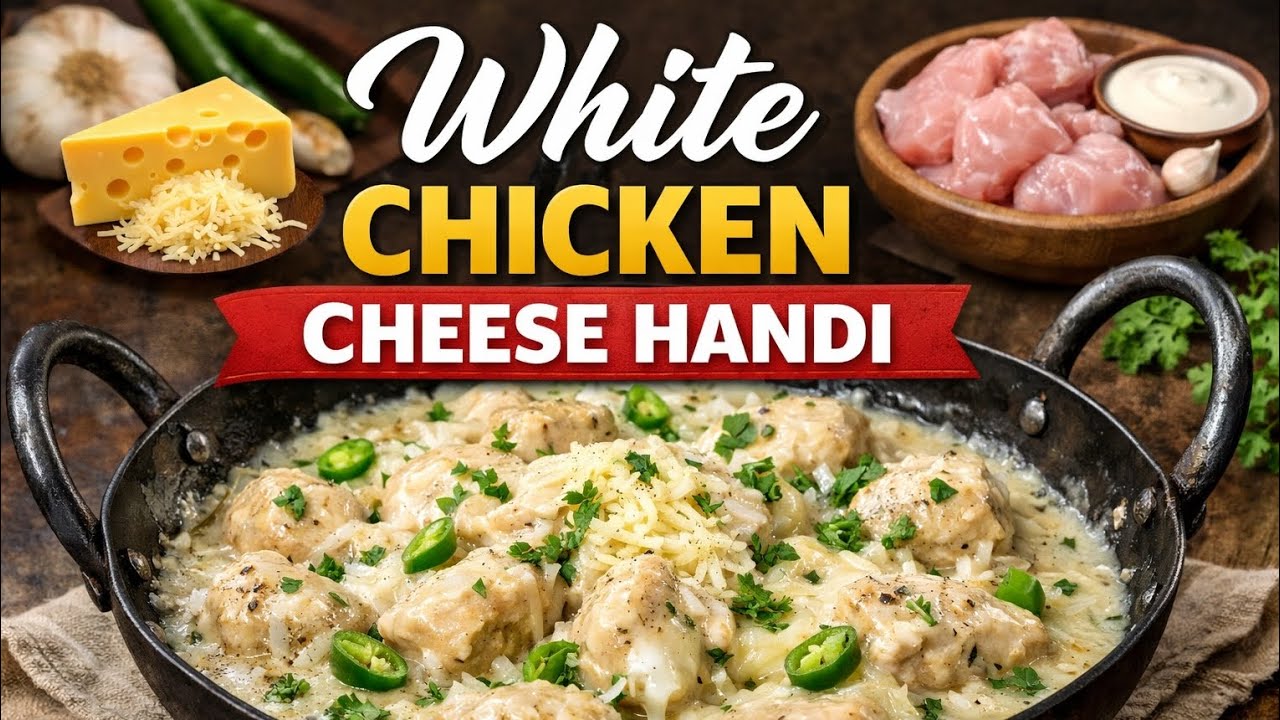 White Chicken Cheese Handi in Karahi | Super Creamy & Cheesy 🧀😍