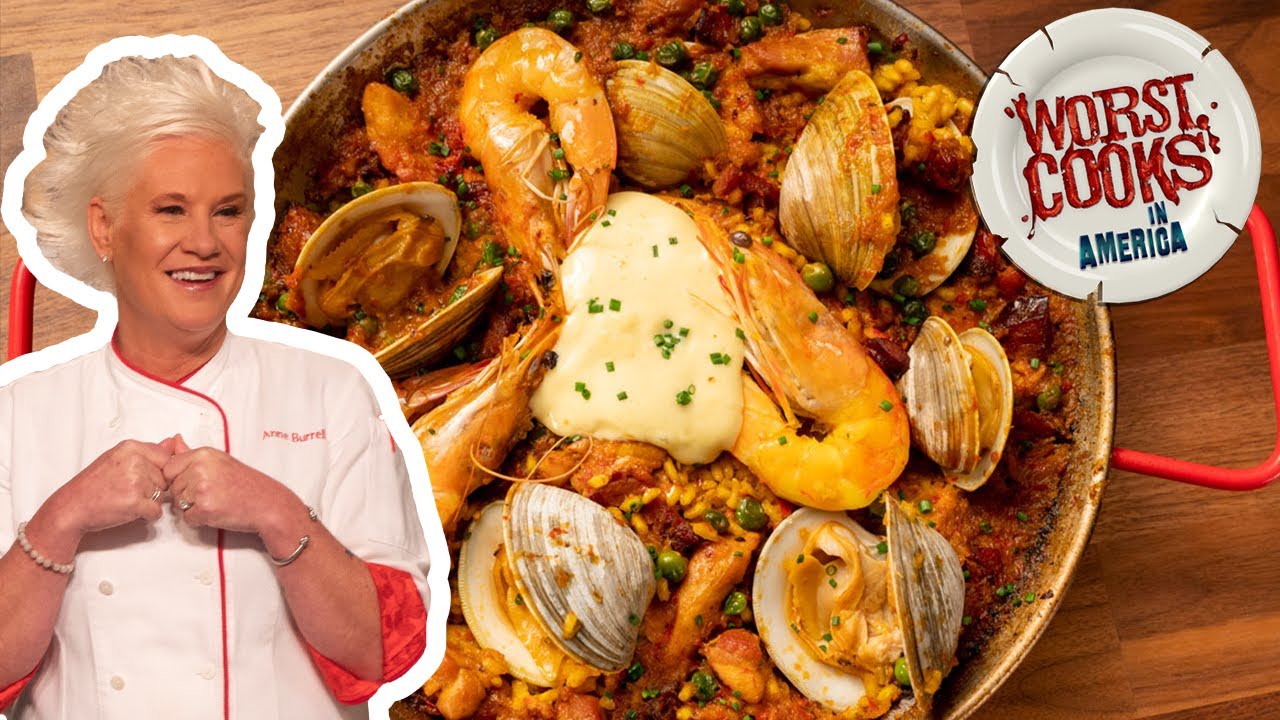 Anne Burrell's Paella with Chorizo, Shrimp, Clams & Chicken | Worst Cooks in America | Food Network
