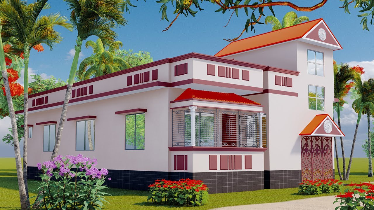 অল্প খরচে লম্বা জমিতে ৩ বেডরুমের বাড়ির ডিজাইন ও খরচ। 3 bedroom house design village.