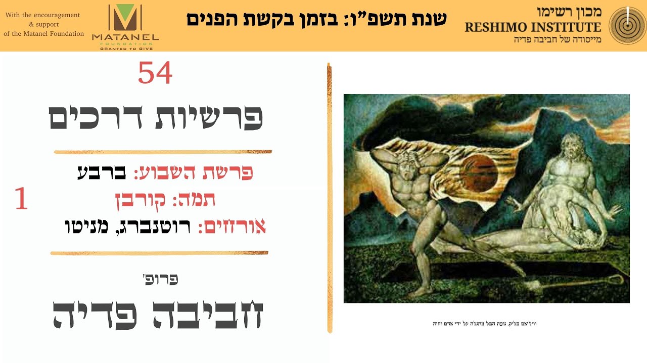 שנת תשפ”ו: בזמן בקשת הפנים: קורבן - פרופ' חביבה פדיה: 54 פרשיות דרכים