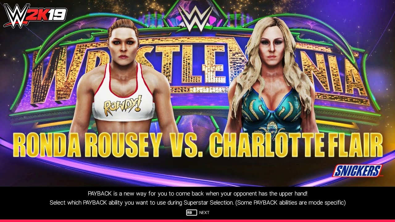 WWE 2K19 Ronda Rousey vs Charlotte Flair Wrestlemania 34 Full Match Gameplay & Entrances!