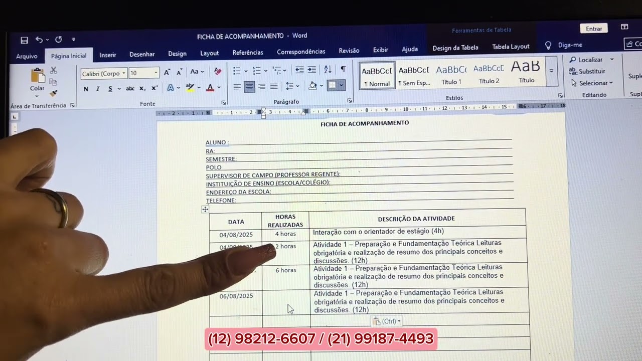 Ficha de acompanhamento de estágio (Anhanguera)