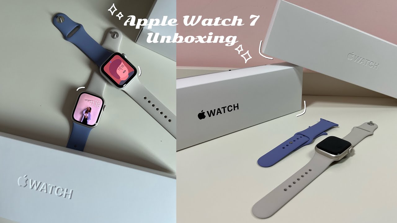 (ENG/ 한글) Unboxing Apple Watch 7 Starlight l Starlight, Lavender straps l Comparing SE Silver