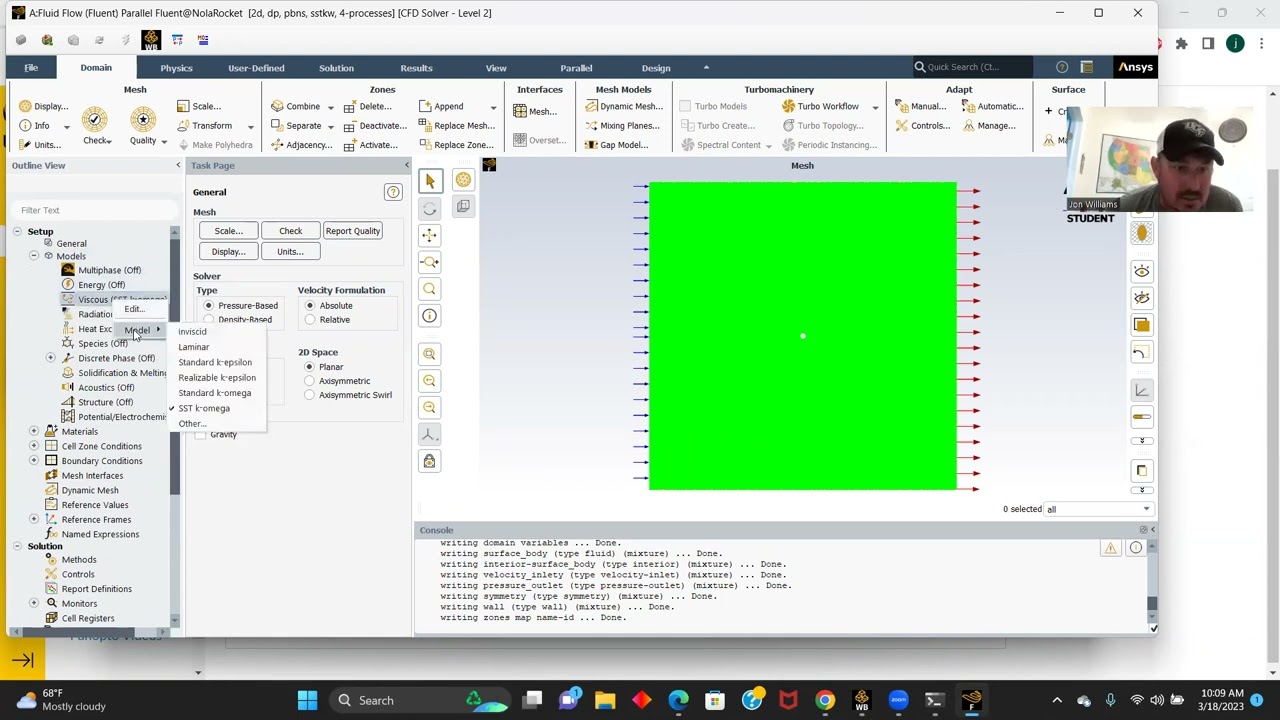 Ansys Fluent: Flow around a cylinder using different Reynolds numbers.