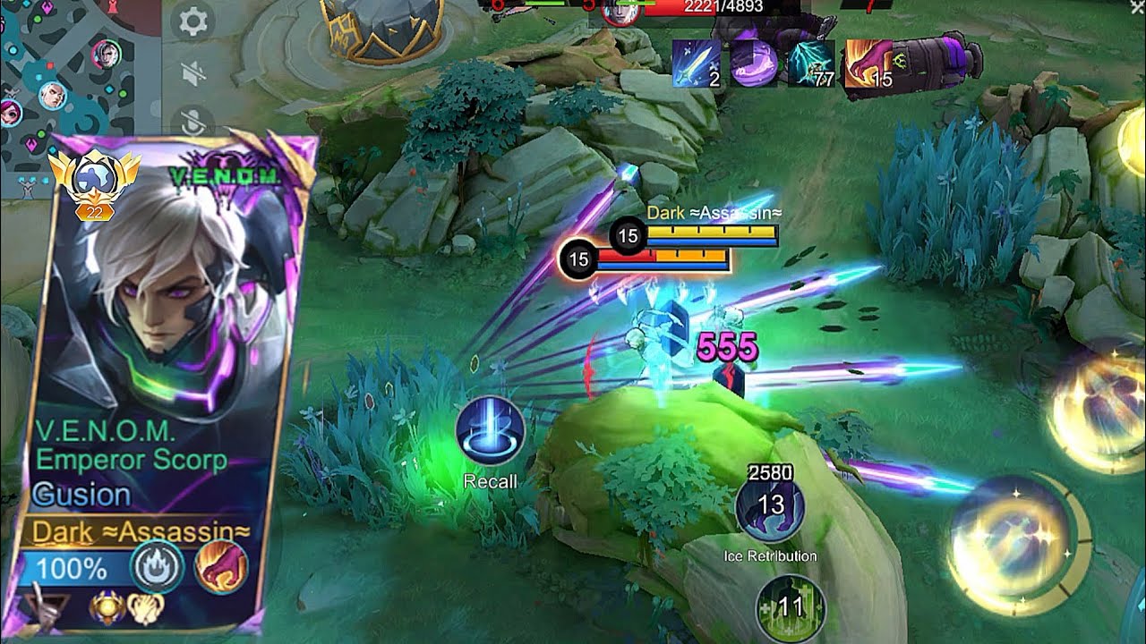 MLBB GUSION V/S AAMON  GUSION BEST DAMAGE BUILD GUSION V.E.N.O.M SKIN GAMEPLAY BEST BUILD