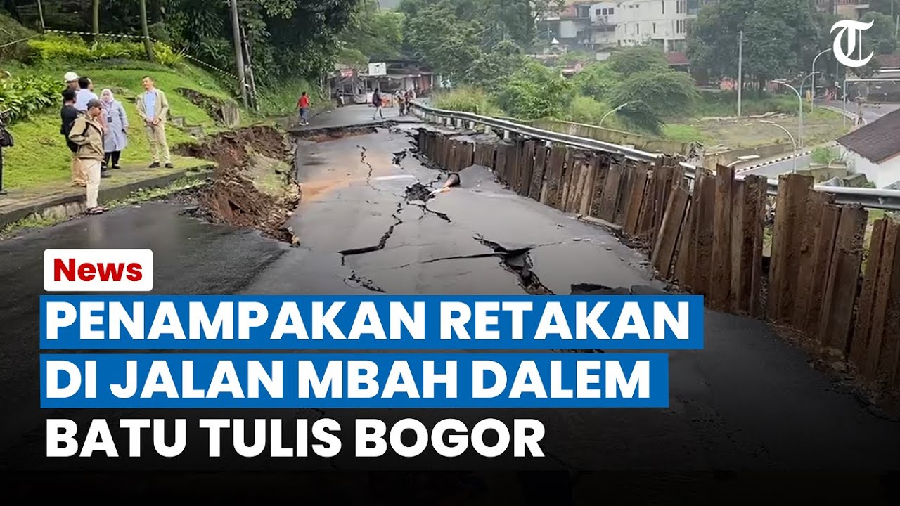 NGERI! Penampakan Retakan di Jalan Mbah Dalem Batu Tulis Bogor, Kendaraan Dialihkan ke Jalur Lain