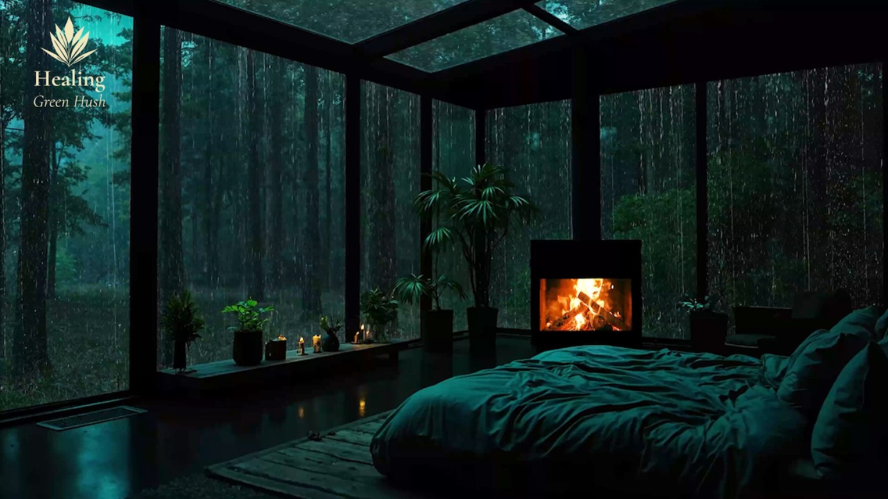 Warm Fireplace with Gentle Rain for Sleep 🌧 Peaceful Rain Sounds for Deep Sleep & Relaxation