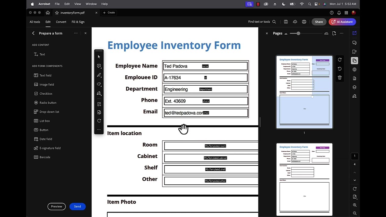 Spawning Pages with Duplicate Data in Acrobat Pro DC