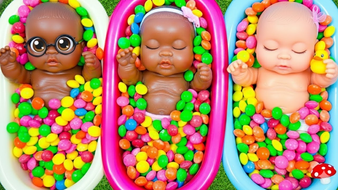 Satisfying Video | Mixing Funny Candy ASMR & Make Up in 3 Bathtubs with Magic M&M's Rainbow Slime