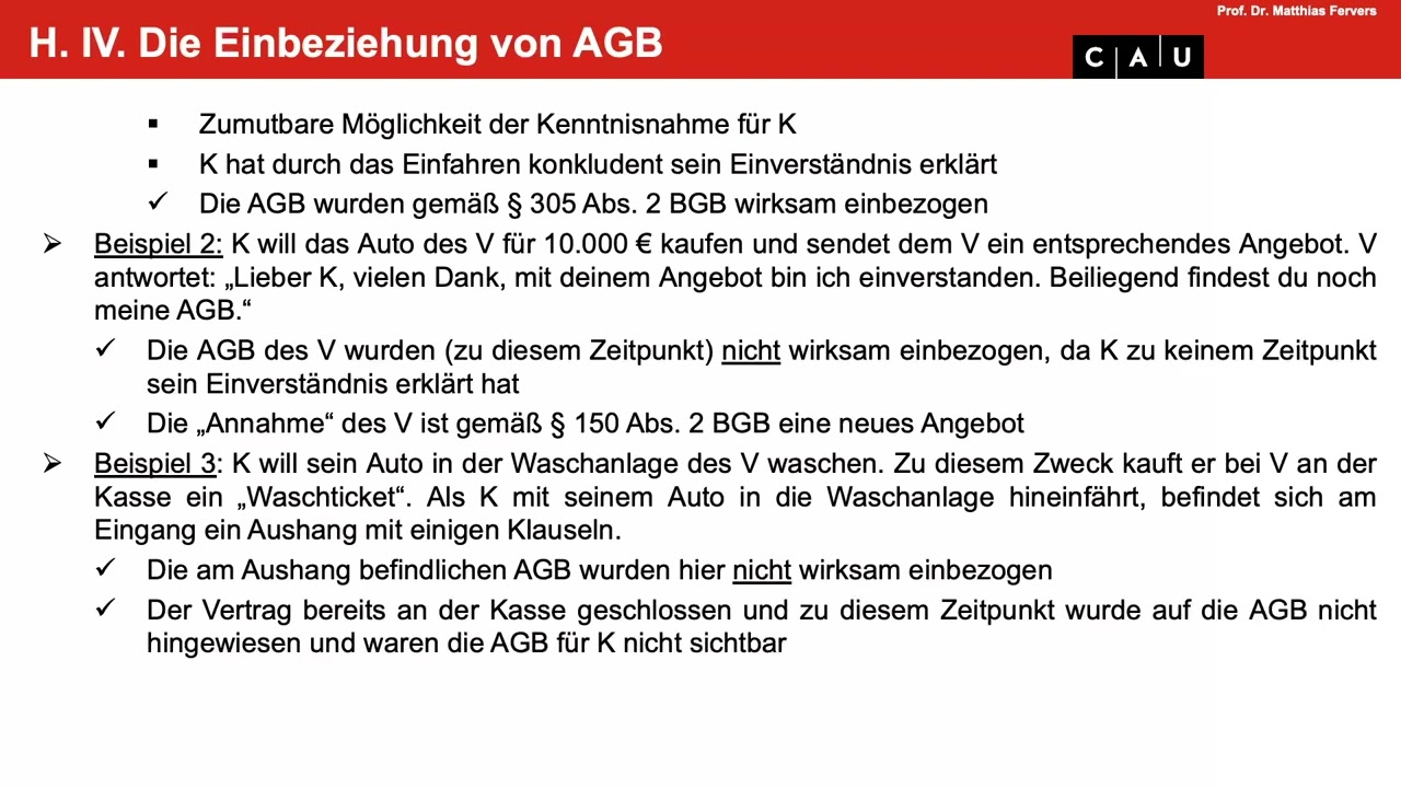 BGB AT – Folge 23 (AGB Teil 2: Einbeziehung, Auslegung, Inhaltskontrolle von AGB)