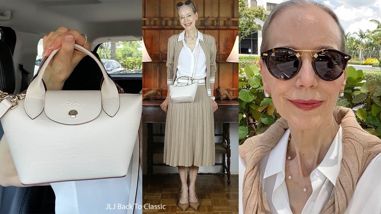 Timeless Style: Longchamp Le Pliage XS Bag & Camel Sweater-Skirt Set / Classic Fashion Over 50