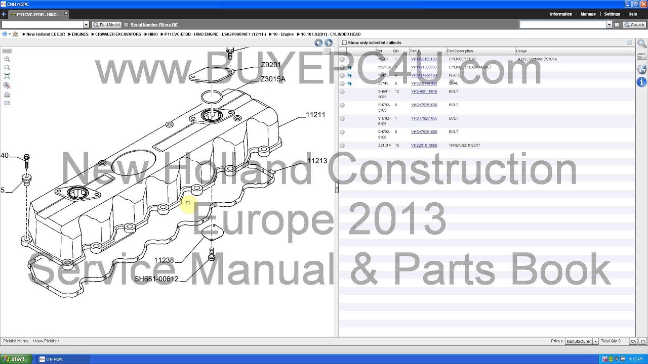 New Holland Construction Europe 2013 Service Manual & Parts Book
