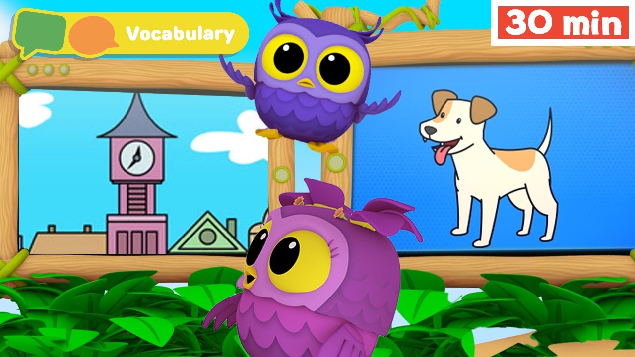 Hoot, Scoot & What | Learn Vocabulary for Kids | First Words & ABC Alphabet  | Toddler Fun Learning