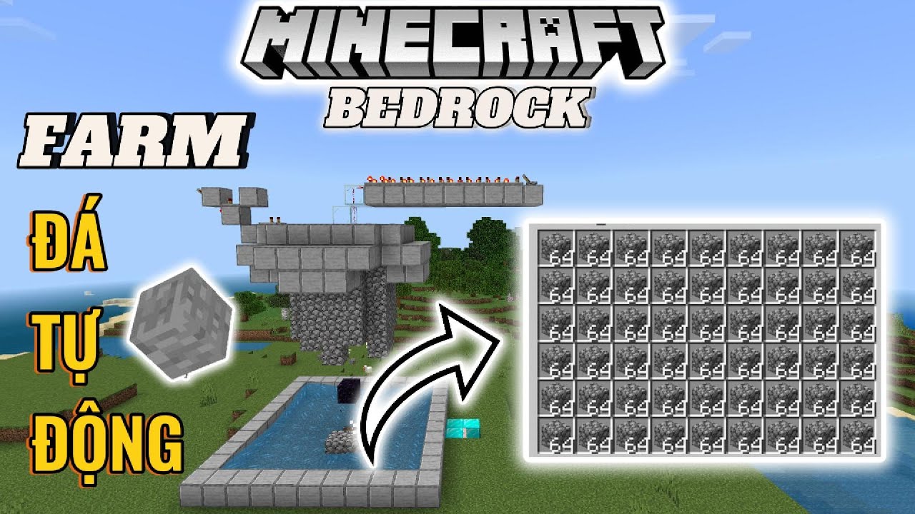 Hướng Dẫn Xây Máy Farm Đá Tự Động Minecraft Bedrock 1.21