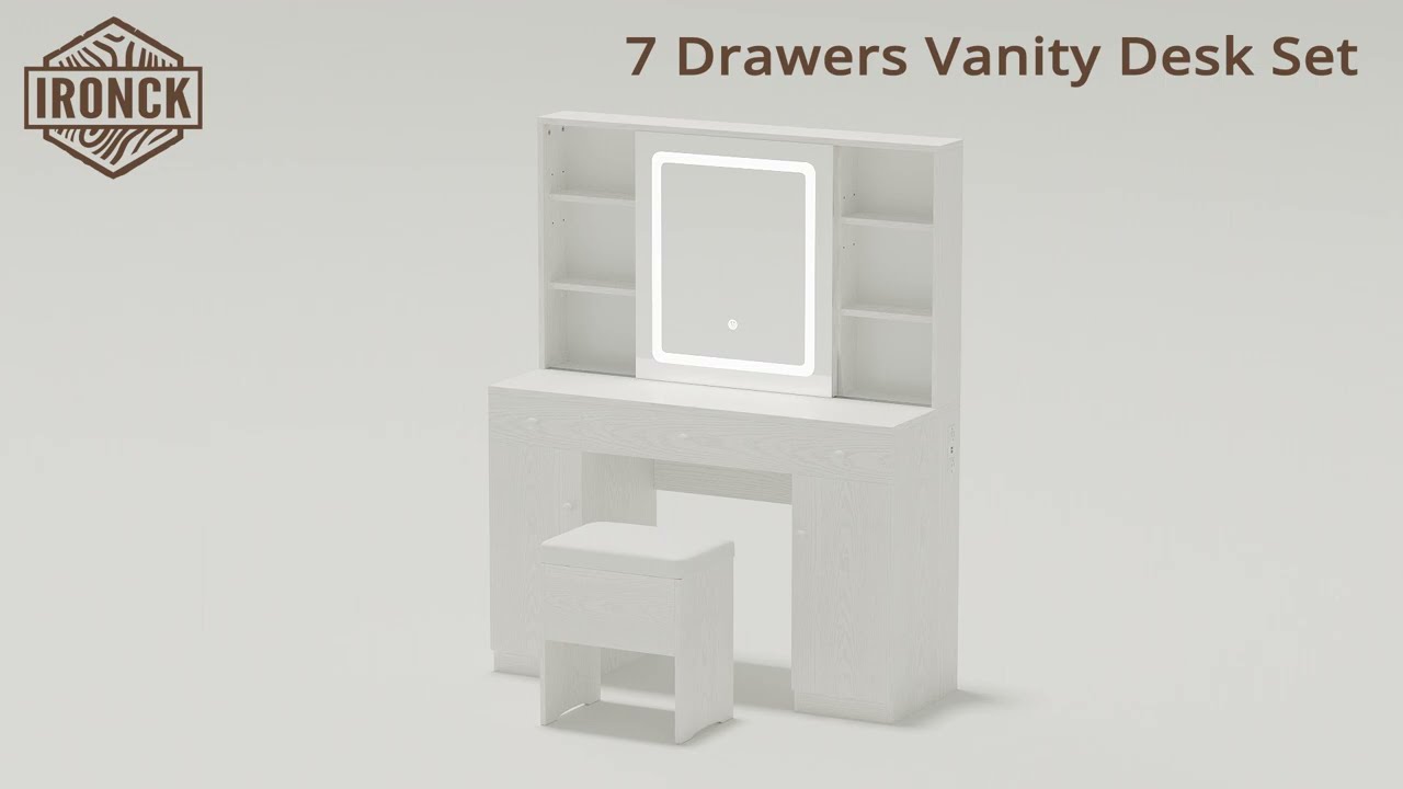 🔧Assembly🔧: IRONCK Vanity Desk Set with LED Lighted Mirror - Stylish Dressing Station