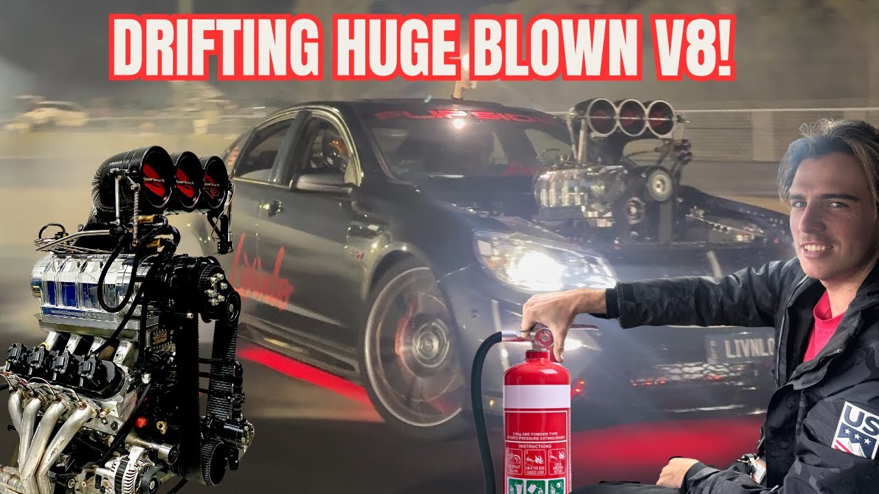 FRIDAY NIGHT DRIFTS BLOWN V8 HSV GTSR  QLD RACEWAY BURNOUT CAR 427 DART IRON BLOCK SUPERCHARGED