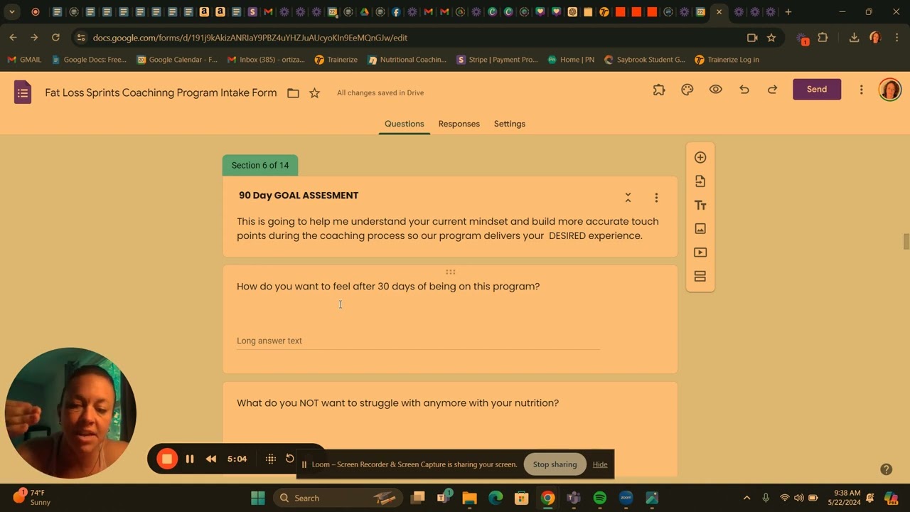 Fat Loss and Recovery Program Intake