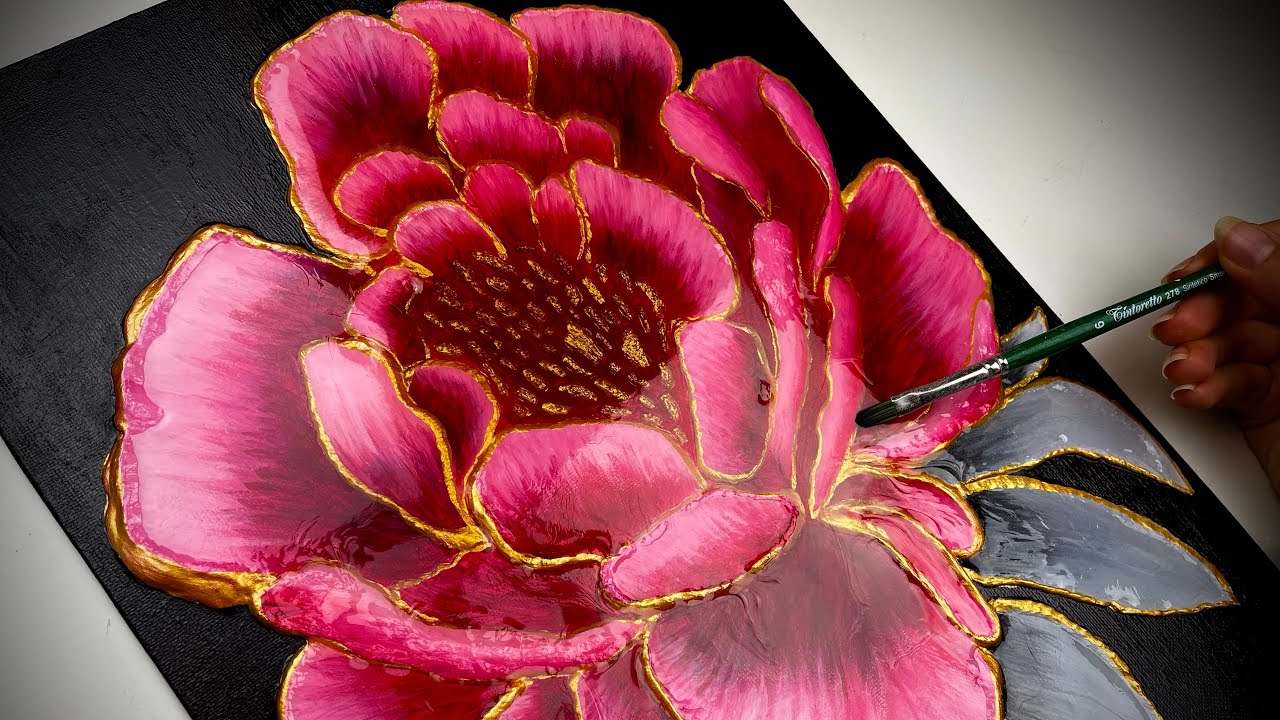 How to Paint a 3D Flower With Paste | Textured Floral Glossy Resin Step by Step