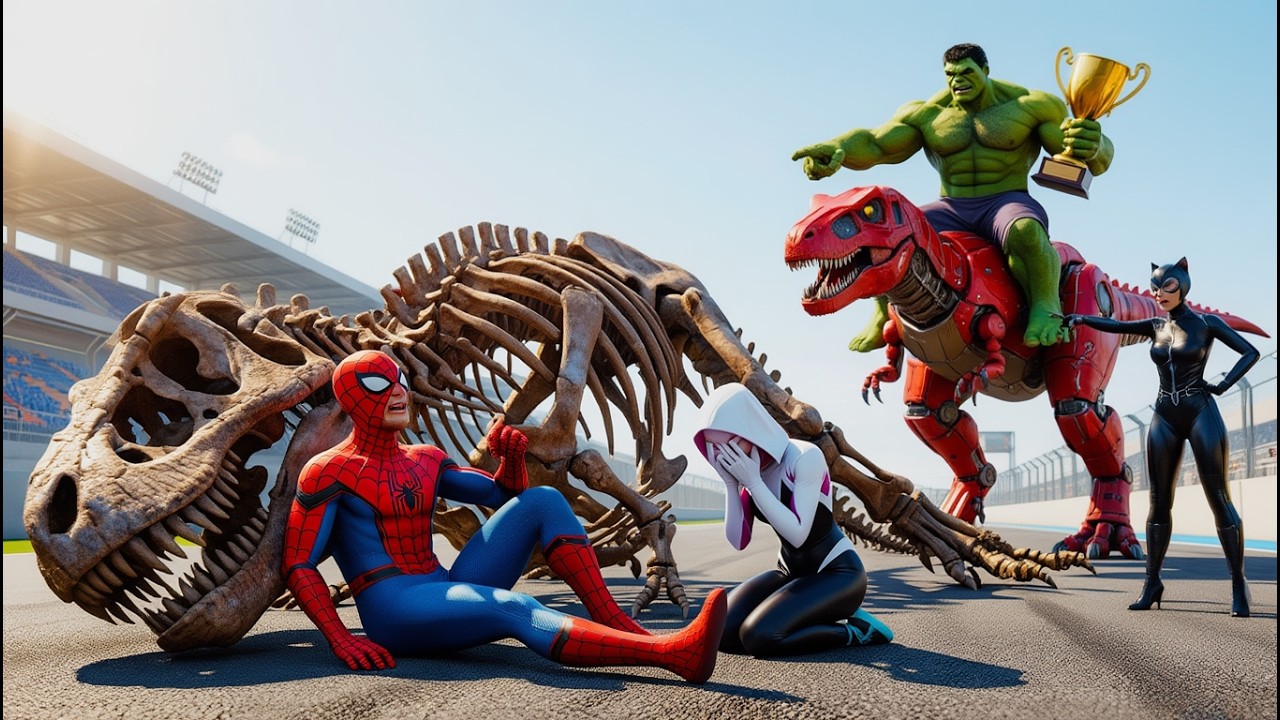 🦕🕷Spiderman Family Vs Hulk Family | Spiderman Wins the Magic Legendary DIANASOUR Racing Championship