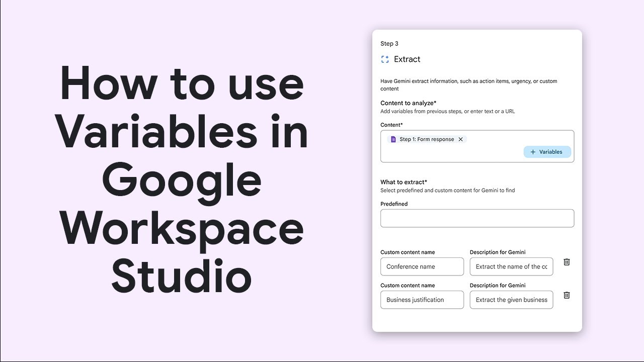 Как использовать переменные в Google Workspace Studio