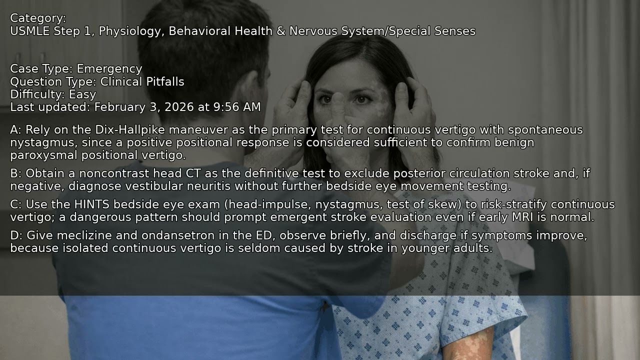 Behavioral Health & Nervous System/Special Senses, Physiology, USMLE Step 1 - Full Vignette with Ext