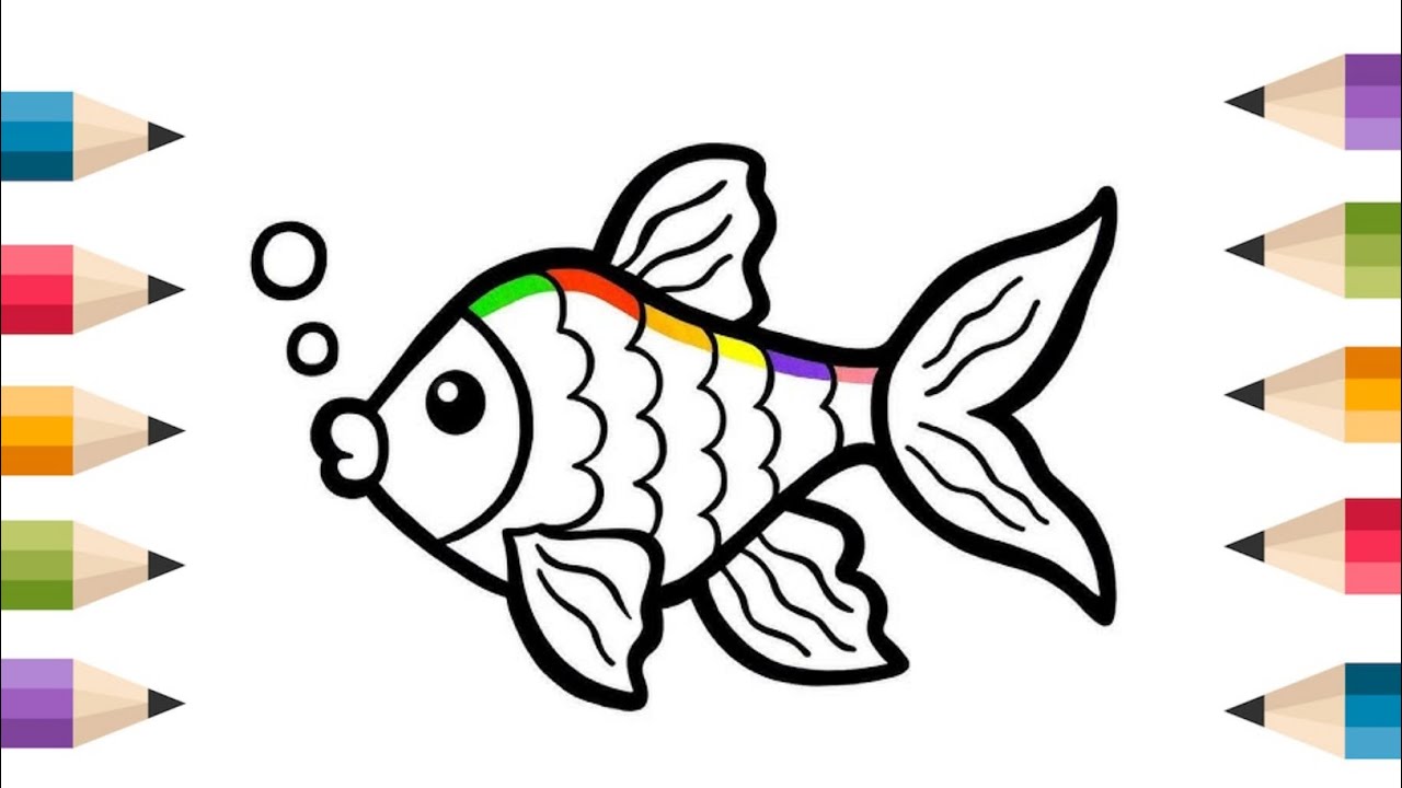 How to draw fish and color rainbow fun for kids 🎨😆☺️