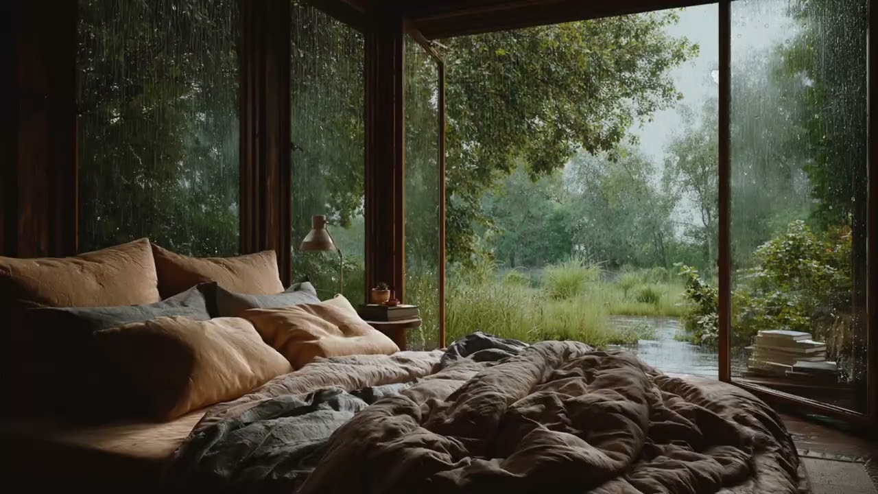 Mountain View Bedroom Rain 🌧️ Heavy Rain on Deck for Deep Sleep Tonight