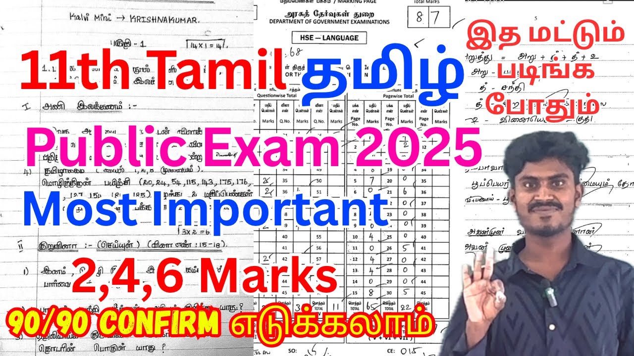 11th Tamil Public Important Questions 2025 | 11th Tamil Important questions 2025 2,4,6 marks Public