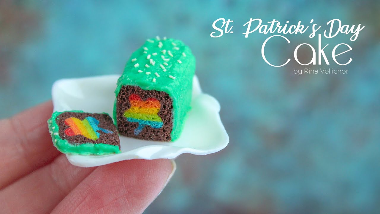 Miniature St. Patrick’s Day shortcake roll, cake roll for doll 🍀 Polymer clay tutorial