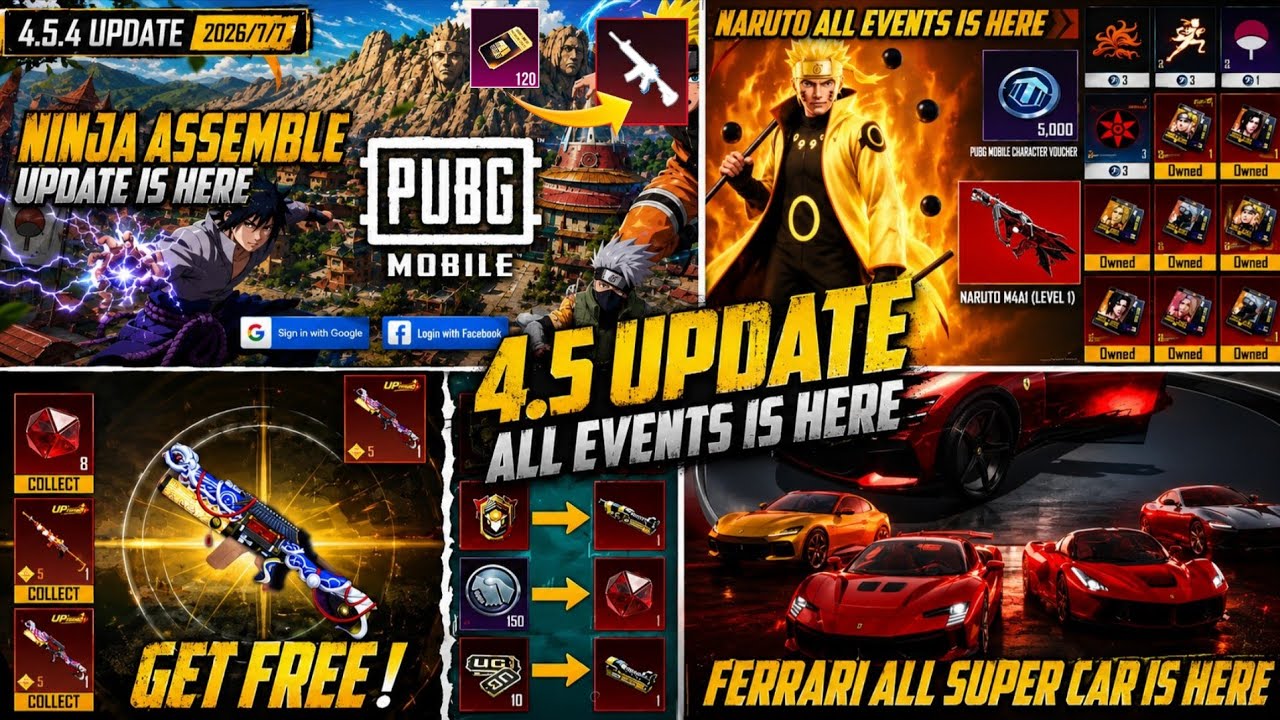 4.5 Update All New Events | Naruto All Events Is Here | New Ferrari Super And Mythic Forge | PUBGM