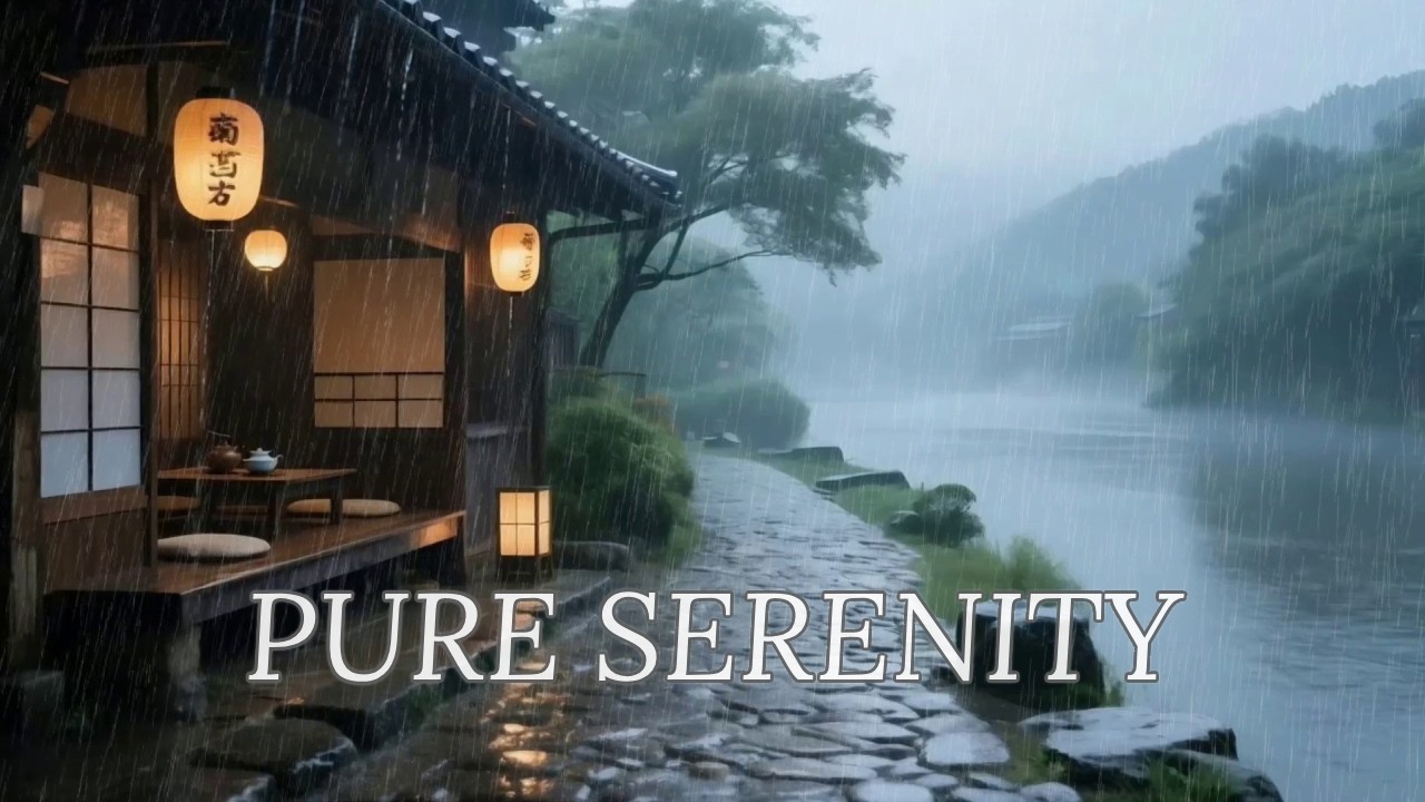 12 Hours Pure Serenity Soft Rainfall at Misty Japanese Riverside Hut for Instant Anxiety Relief 🌫️