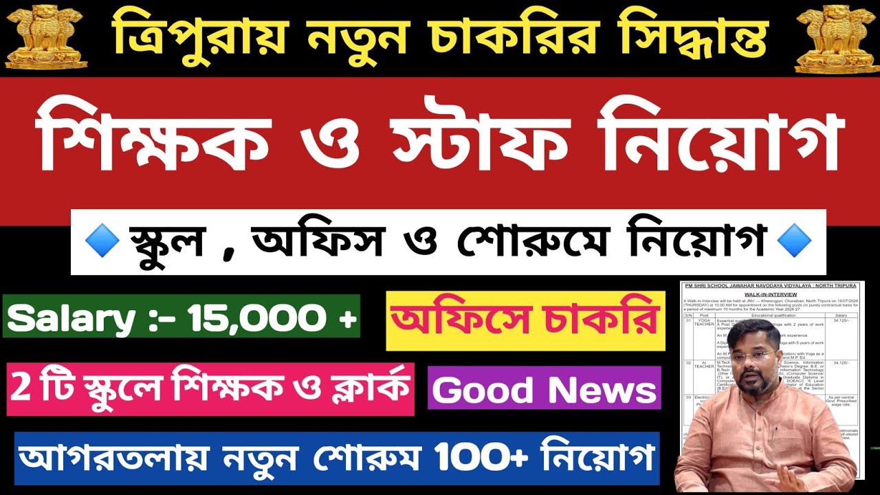 ✅️ত্রিপুরার স্কুল, অফিস ও শোরুমে নিয়োগ✅️সরকারি স্কুল ও অফিস💥Zudio শোরুম💥অফিস✅️Job News in Tripura 