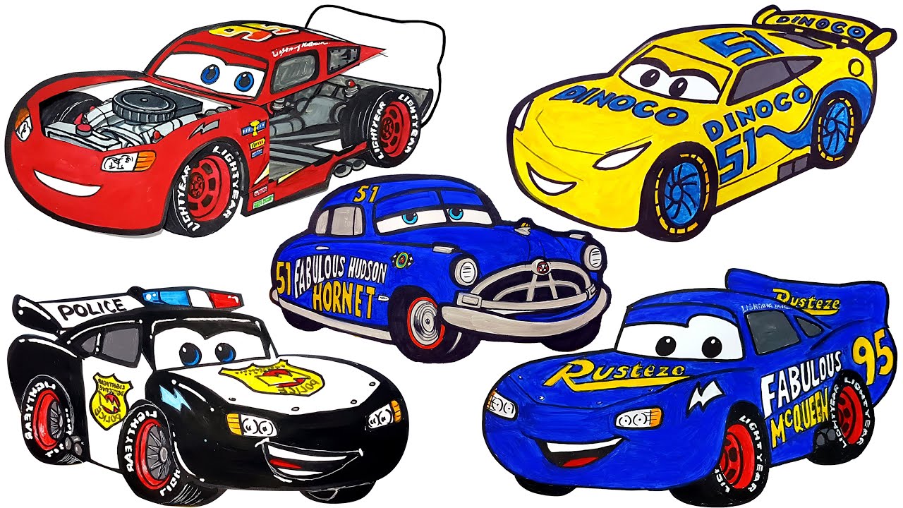 Draw LIGHTNING McQUEEN, CRUZ & DOC - Compilation . Drawing and Coloring for Kids | Tim Tim TV