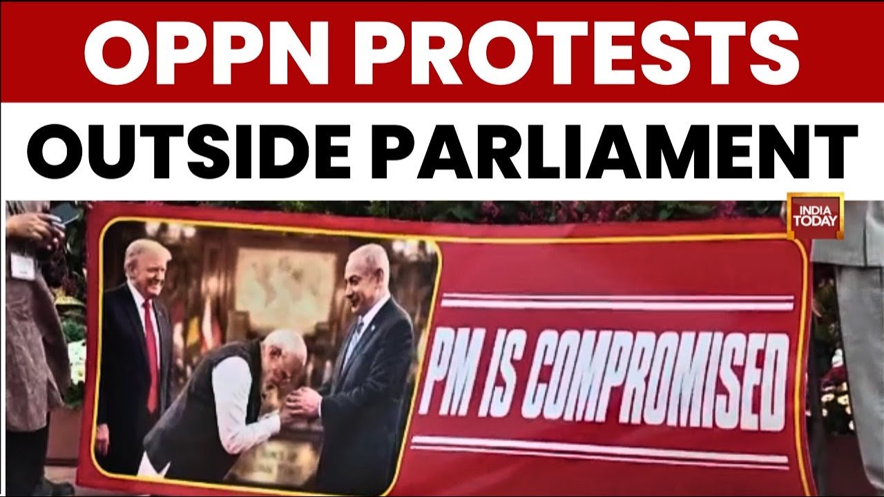 Lok Sabha:Oppn Protests Outside Parliament, Posters Target PM Modi Ahead Of Debate To Remove Speaker