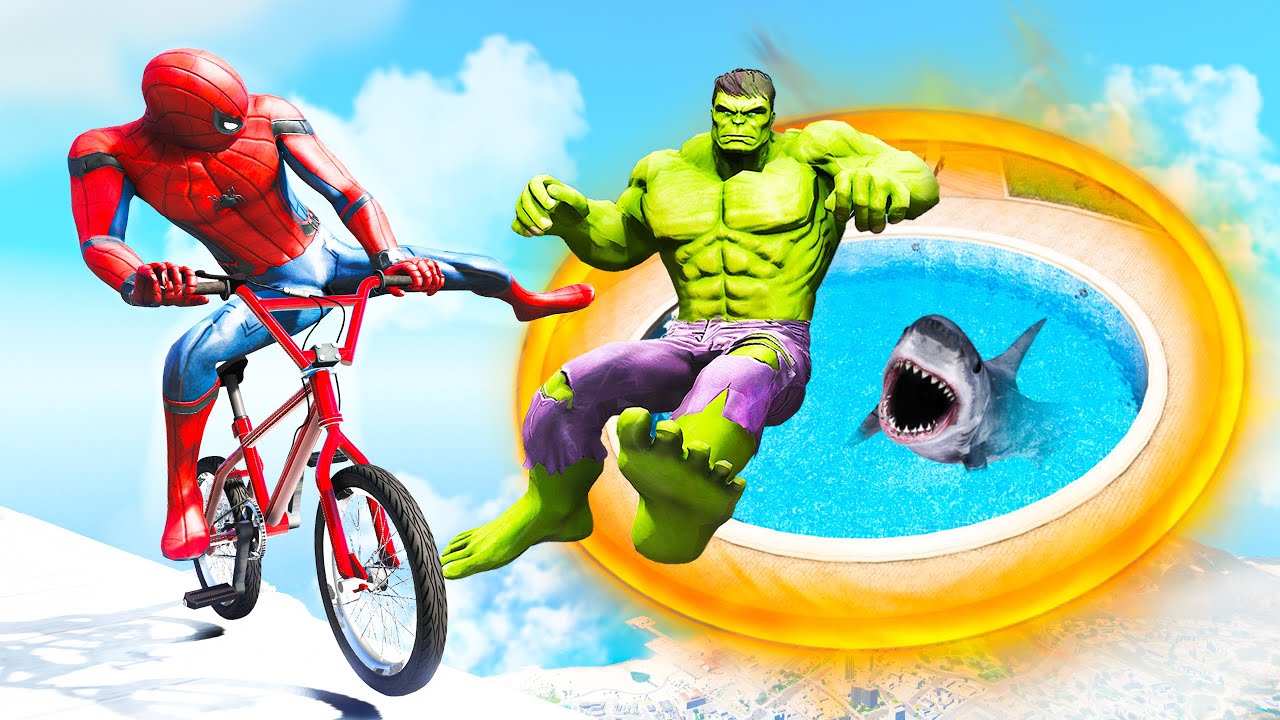 GTA 5 Spiderman vs Hulk Jumps Into Portal (Ragdolls/Funny Moments)