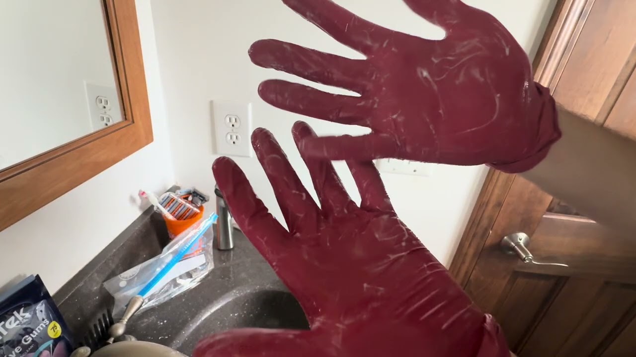 Red gloves + lube asmr #latex #asmr #gloves 