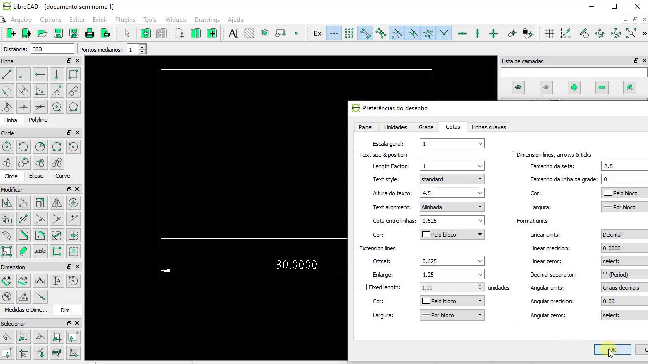 Curso de LibreCAD: 19. Ferramentas de cotagem