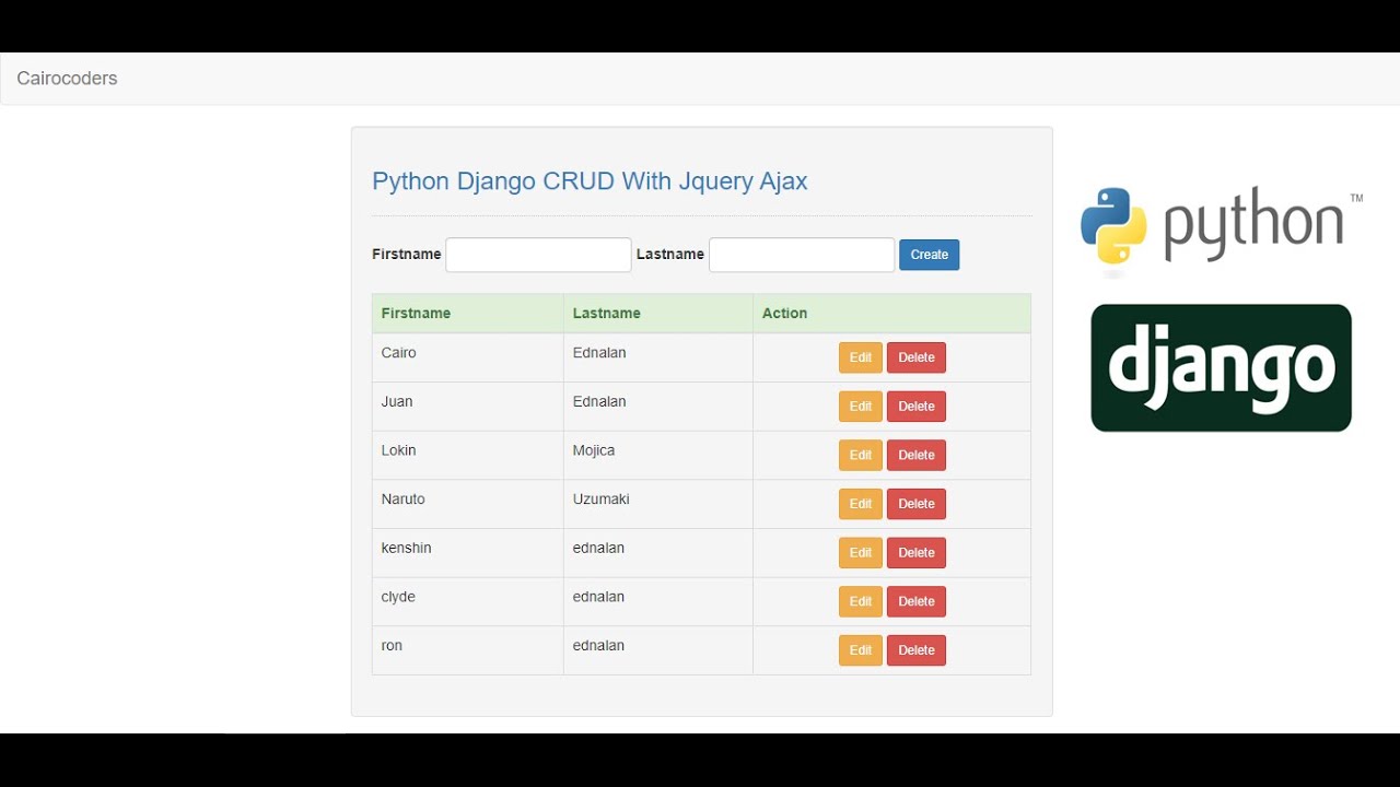 Python Django CRUD With Jquery Ajax