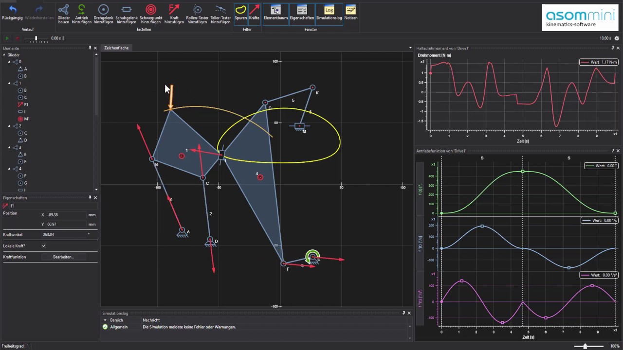 Planare Mehrgelenk Simulation in ASOMmini