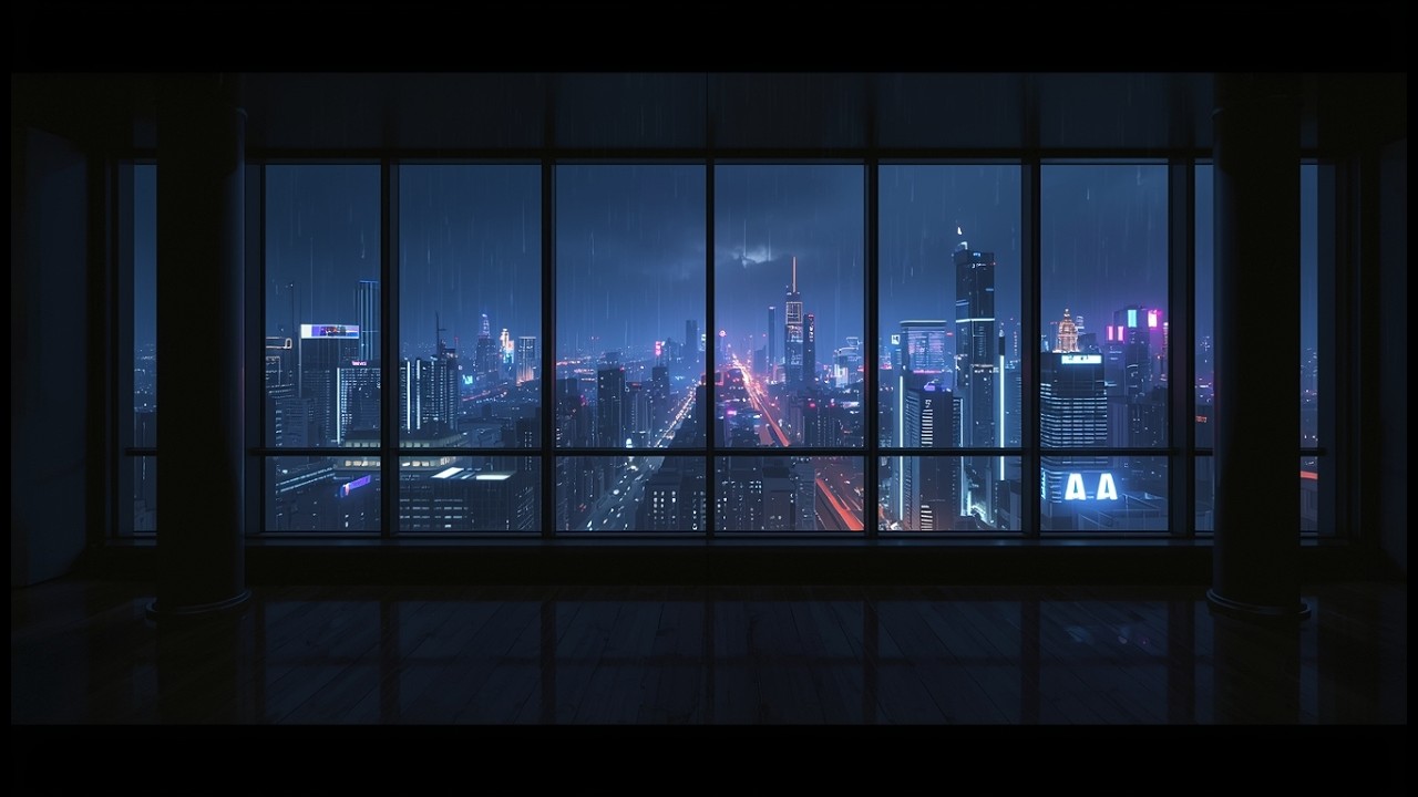 Midnight Cyberpunk Megacity 🌧️ | Rain on Window | Dark Ambient Background